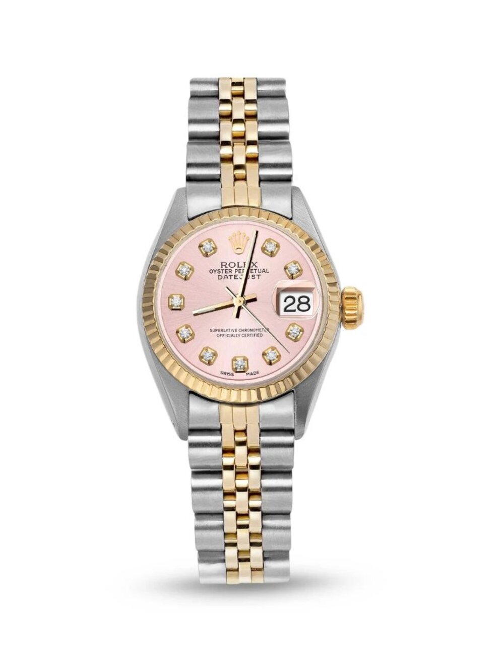 Rolex Datejust 69173 Fluted Bezel Watch 26mm Pink Diamond Dial